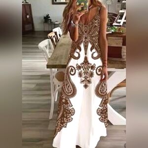 Cream Asymmetrical Embellished Maxi Sundress